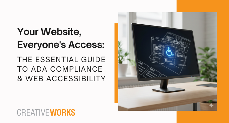 An image of a computer monitor showing a sign for ADA Compliance & Web Accessibility